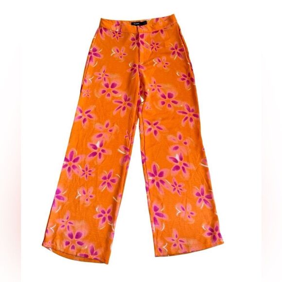 Pull & Bear Women's High Groovy Floral Trouser Pants Size Medium - Picture 1 of 5